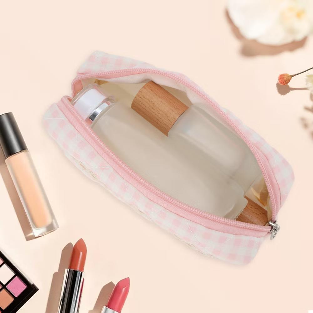 1 Pc Plaid Lace Style Drawstring Makeup Bag for Vacation Polyester - Image 17