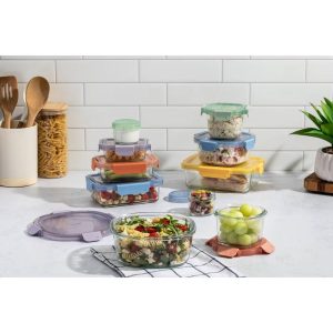 20pc Color Lock Mixed Food Storage Container Set: Glass & Polypropylene, Multicolored, Microwave & Oven-Safe