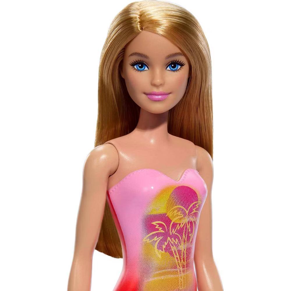 12.7" Beach Doll Blond Hair/Blue Eyes Wearing Pink Palm Tree Print Swimsuit - Image 2