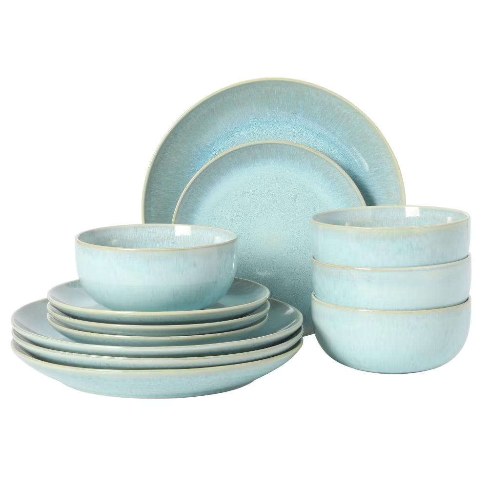 Pine Coast Plates and Bowls Sets, 12-Piece Stoneware Dinnerware Sets, Reactive Glaze Dish Set - Image 15