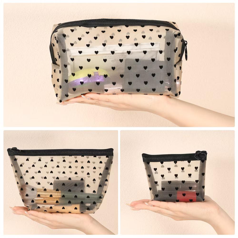 Nylon Heart Shape Print Mesh Clear Makeup Bags 3 Pcs - Image 5