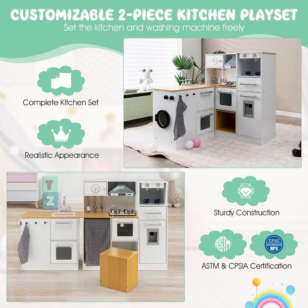 Kids 2-Piece Kitchen Play Set Pretend Chef Toy Set w/ Range Hood & Stove Burner - Image 9