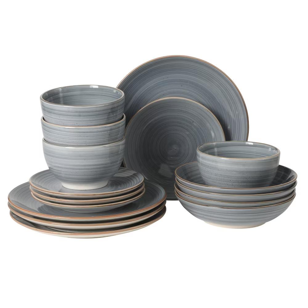 Stonebury 16 Piece Plates and Bowls Assorted Color Dishes - Handpainted Stoneware Dinnerware Set - Service for 4 - Image 16