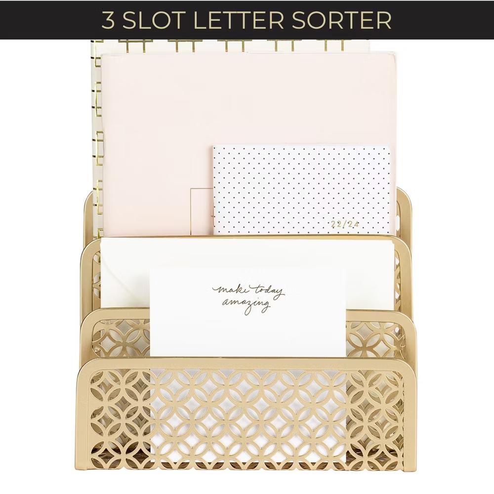 Blu Monaco Gold Desk Mail Organizer - Letter Holder and Bill Organizer for Desk - Gold Mail Storage and Letter Sorter - Image 2