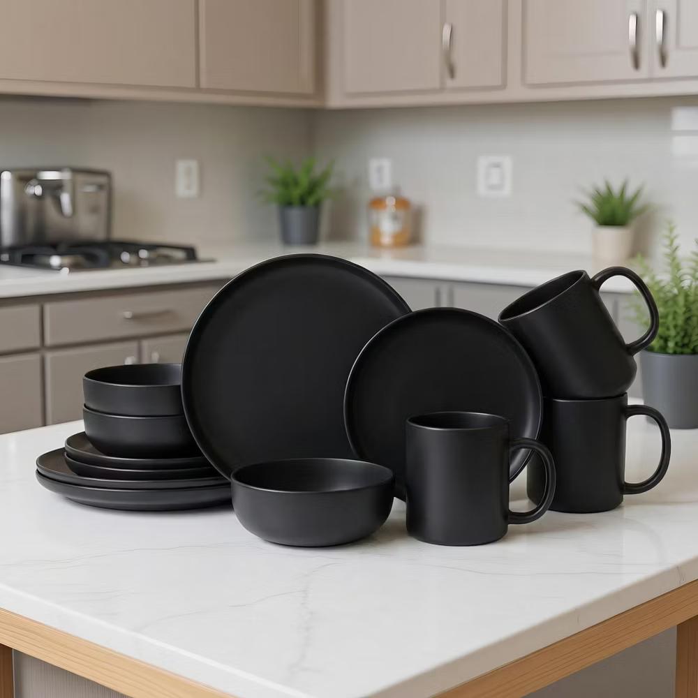 12-Piece Stoneware Dinnerware Set with Mugs, Microwave & Dishwasher Safe, Non-Toxic Dish Set, Plate Set, Stackable Matte Glaze Kitchenware for 3 - Image 7