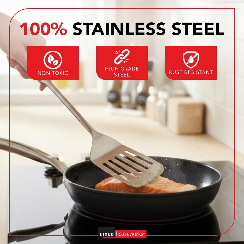 Amco 5-Piece Stainless Steel Cooking Utensil Set, Copper Finish, Includes Kitchen Ladle, Slotted Turner, Skimmer, Solid Spoons, 14" with Hanging Holes - Image 14
