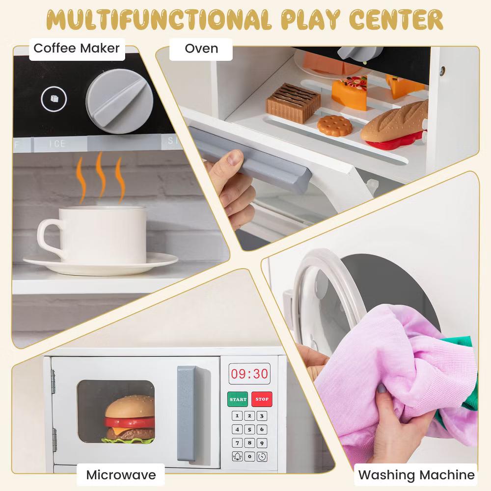 Kids Play Kitchen Toy Set w/ Water Dispenser Sink Faucet Microwave Oven Utensils - Image 2