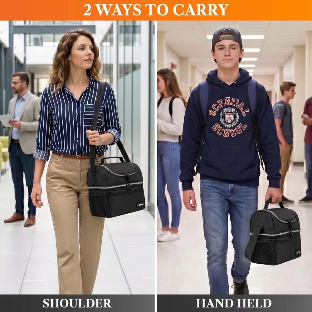 Double Decker Lunch Box Men Women, Insulated Leakproof Cooler Bag Adult Work, Dual Compartment Pail Tote Boys Girls Kids - Image 9