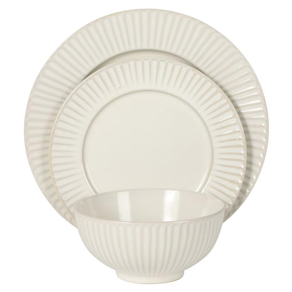 Soleil 12 Piece Linen White Stoneware Dinnerware Set for 4, Plates and Bowls Set with Dinner Plates, Salad Plates and Bowls - Image 13