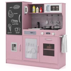 Wooden Kids Kitchen with Lights & Sounds Water Accessories Included for Kids Aged 3+ Pink