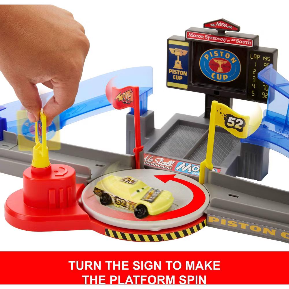 and Pixar Cars Piston Cup Stunting Speedway Playset with Lightning McQueen Toy Car - Image 3