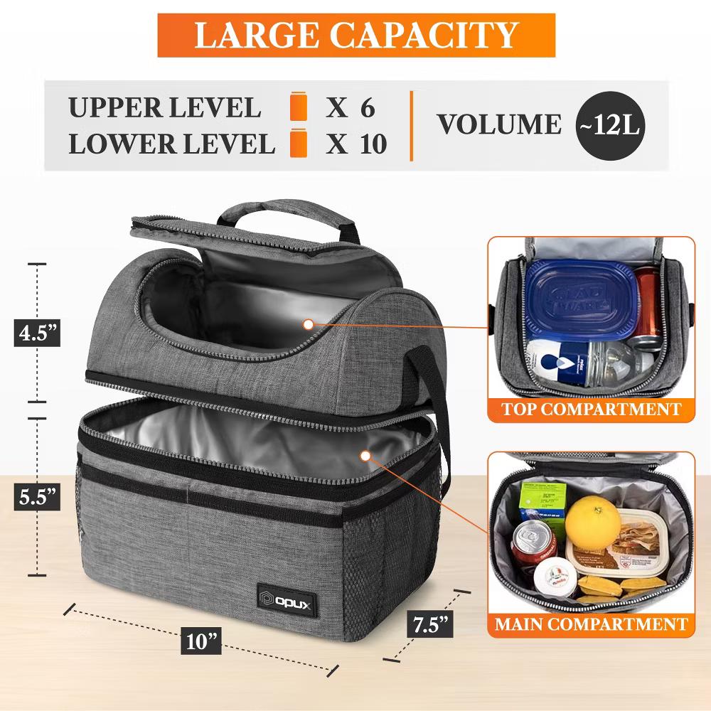 Double Decker Lunch Box Men Women, Insulated Leakproof Cooler Bag Adult Work, Dual Compartment Pail Tote Boys Girls Kids - Image 50