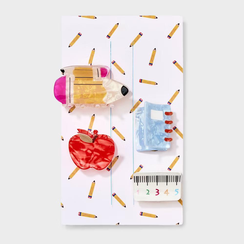 Back to School Motif Claw Clip 4pc Set - Multi - Image 3