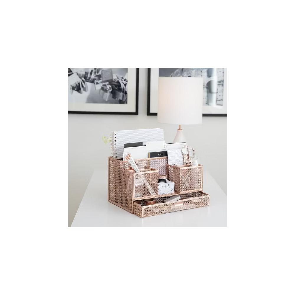 Blu Monaco Rose Gold Desk Organizer with Sticky Note & File Holder - Image 4