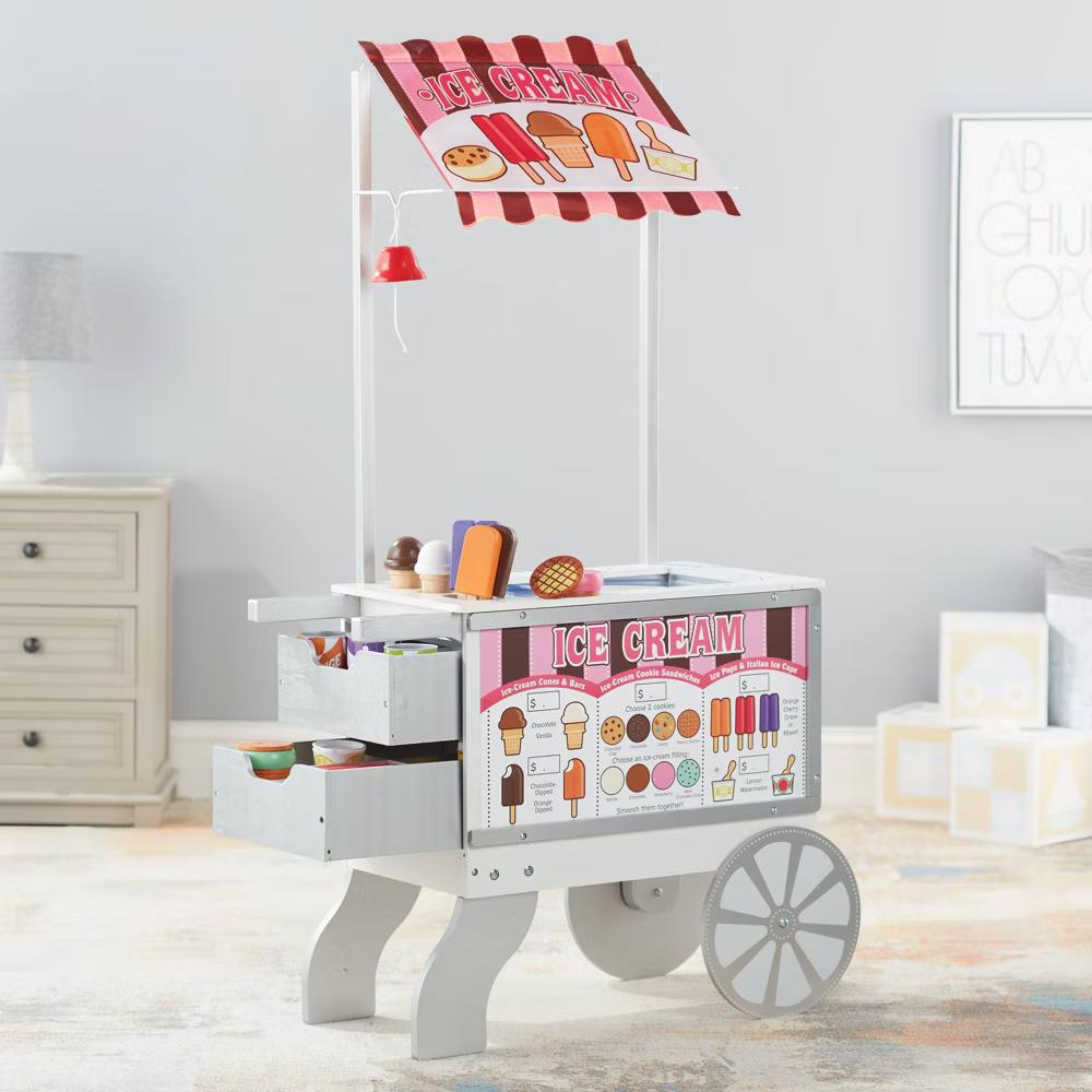 Wooden Snacks and Sweets Food Cart - 40+ Play Food pc, Reversible Awning: Educational Play Kitchen - Image 4