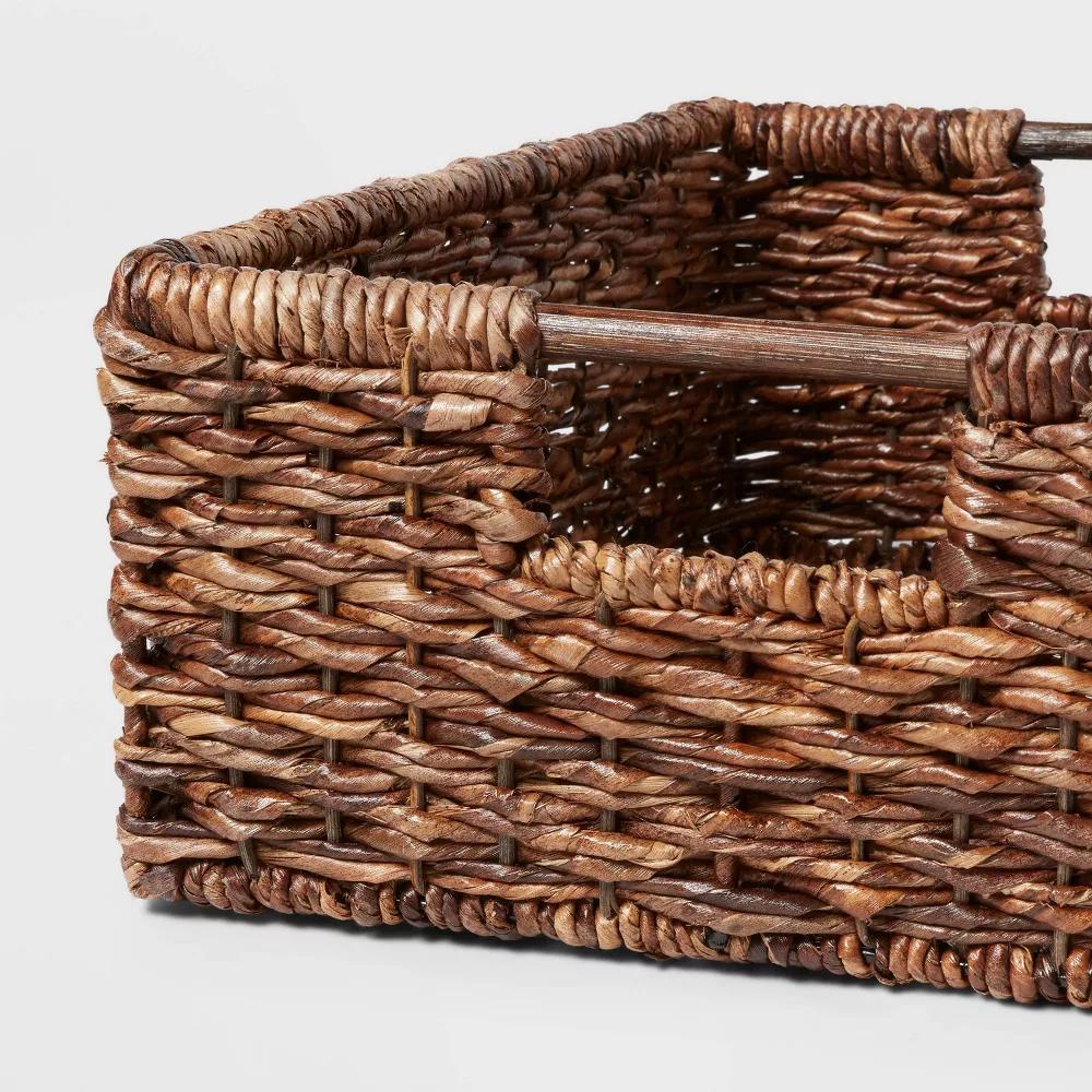 Woven Abaca Folio Bin - Handwoven Brown Storage Basket, Rectangle, Lacquered Finish, Ethical Handcraft - Image 3