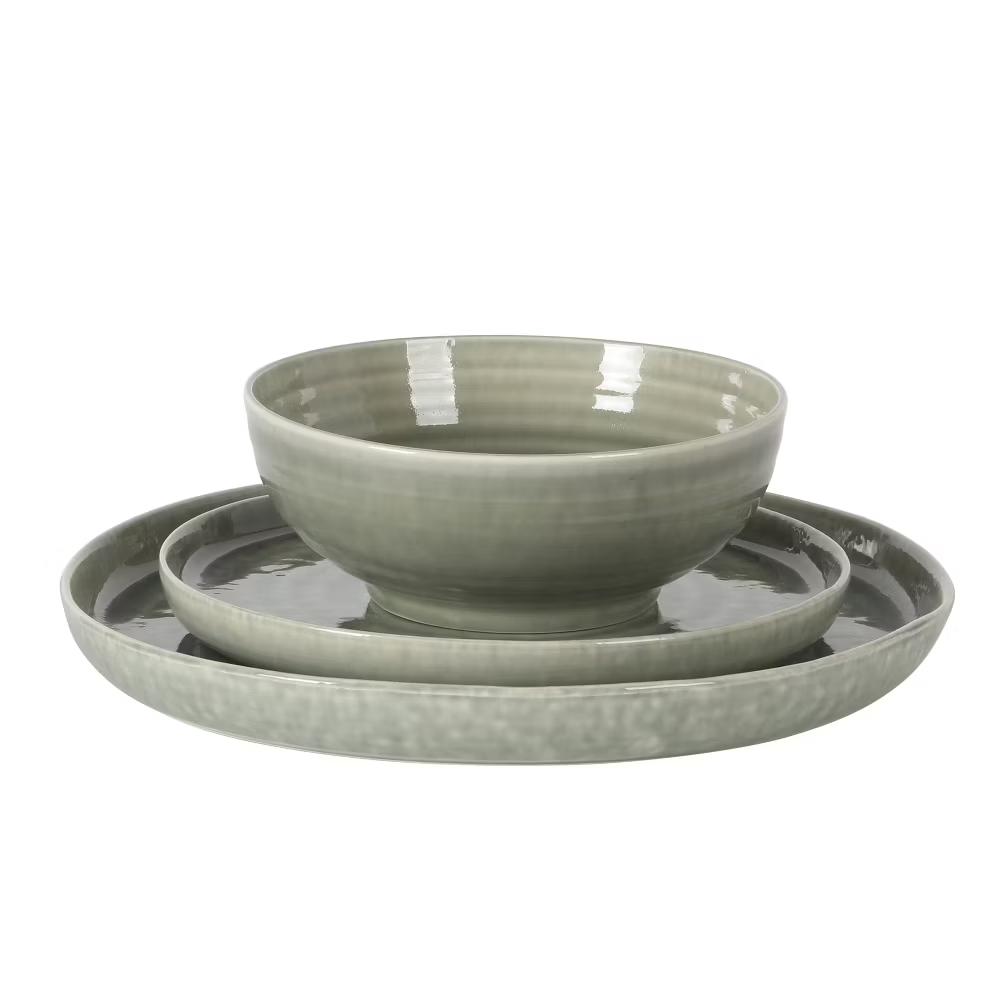 Eclipse Swirls Plates and Bowls Sets, 12-Piece Stoneware Dinnerware Sets, Reactive Glaze Dish Set - Image 6