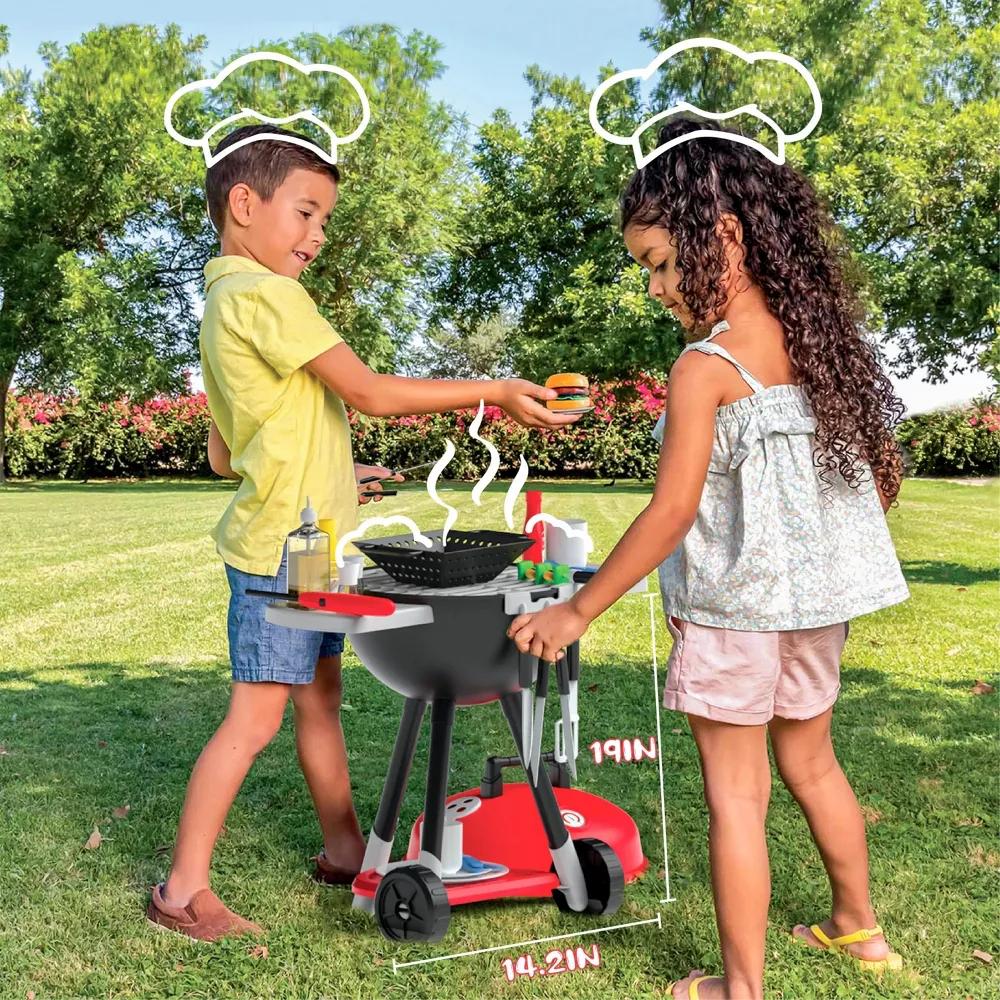 34Pcs Kids Kitchen Playset, Toy BBQ Grill Set, Indoor Outdoor Play Food Cooking Toy Set, Christmas Birthday Gift for Boys Girls Toddlers 2 3 4 5