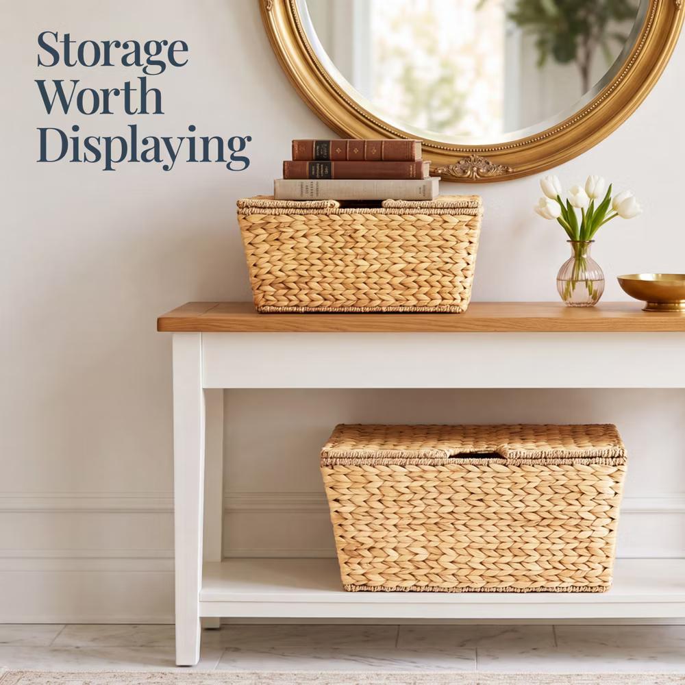 Set of 2 X-Large & Medium Woven Storage Baskets W/Lids, Hyacinth Nesting Organizer Bins - Natural - Image 23