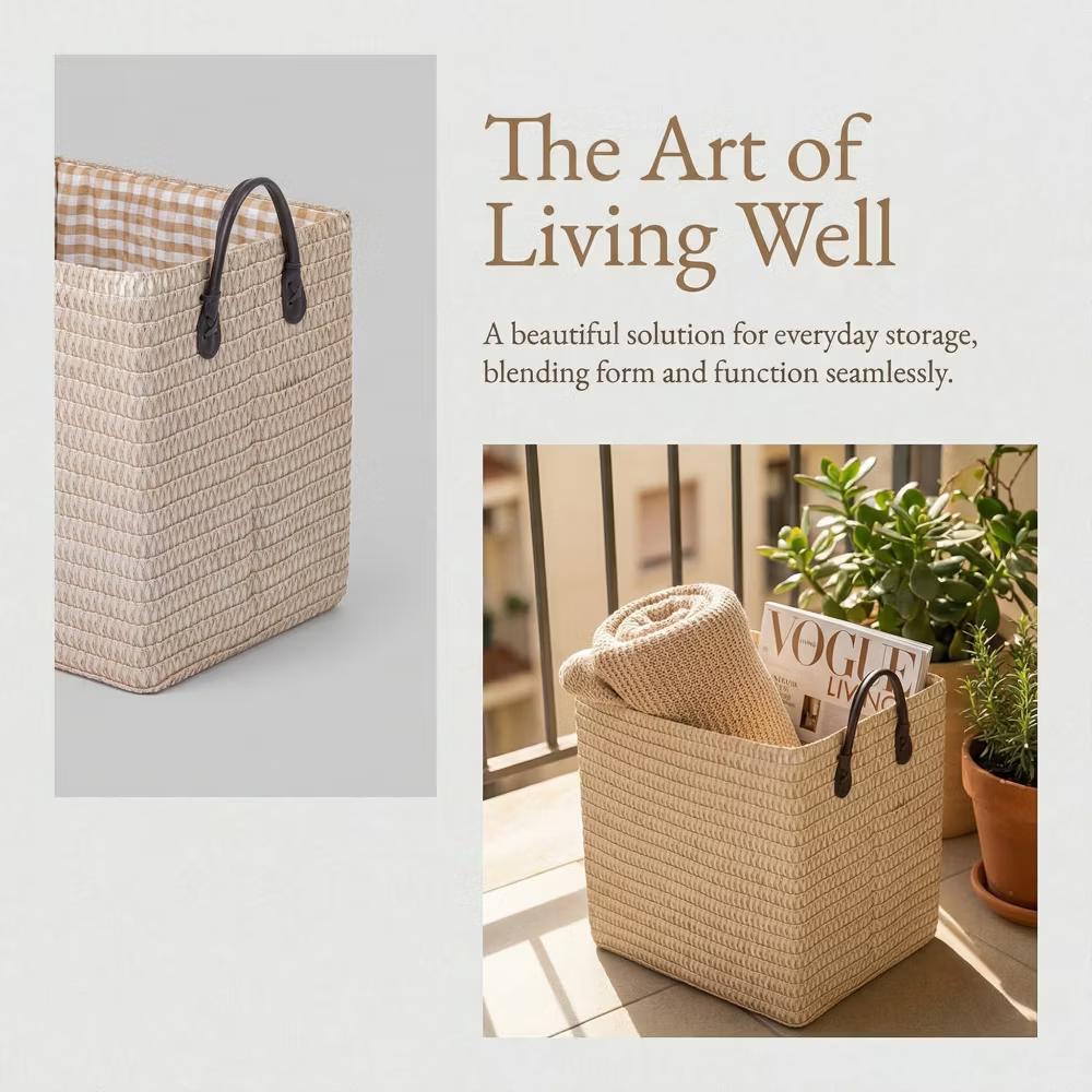 Woven Storage Basket for Clothes Shoes Organizer Bin with Handles - Image 4