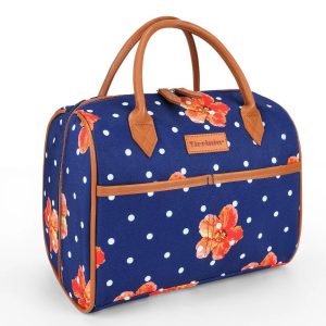 Women's Fashionable Small Lunch Bag with Faux Leather Handle, Kids Insulated Leakproof Lunch Cooler Tote, Reusable Lunch Box