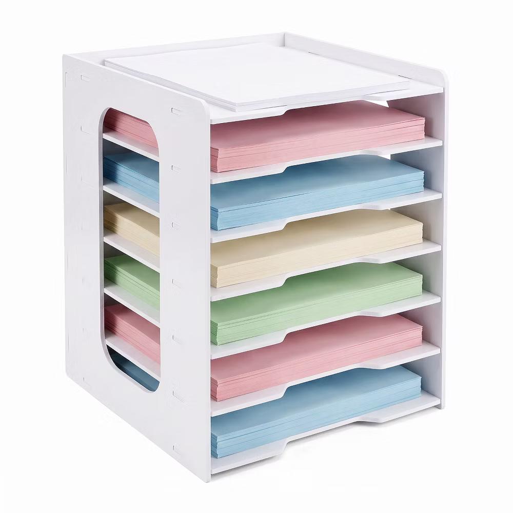 Multi-Layer Desktop File Organizer, Adjustable A4 Paper Storage Rack, Waterproof PVC Wood Plastic Board, Office Desk Folder Holder - Image 17