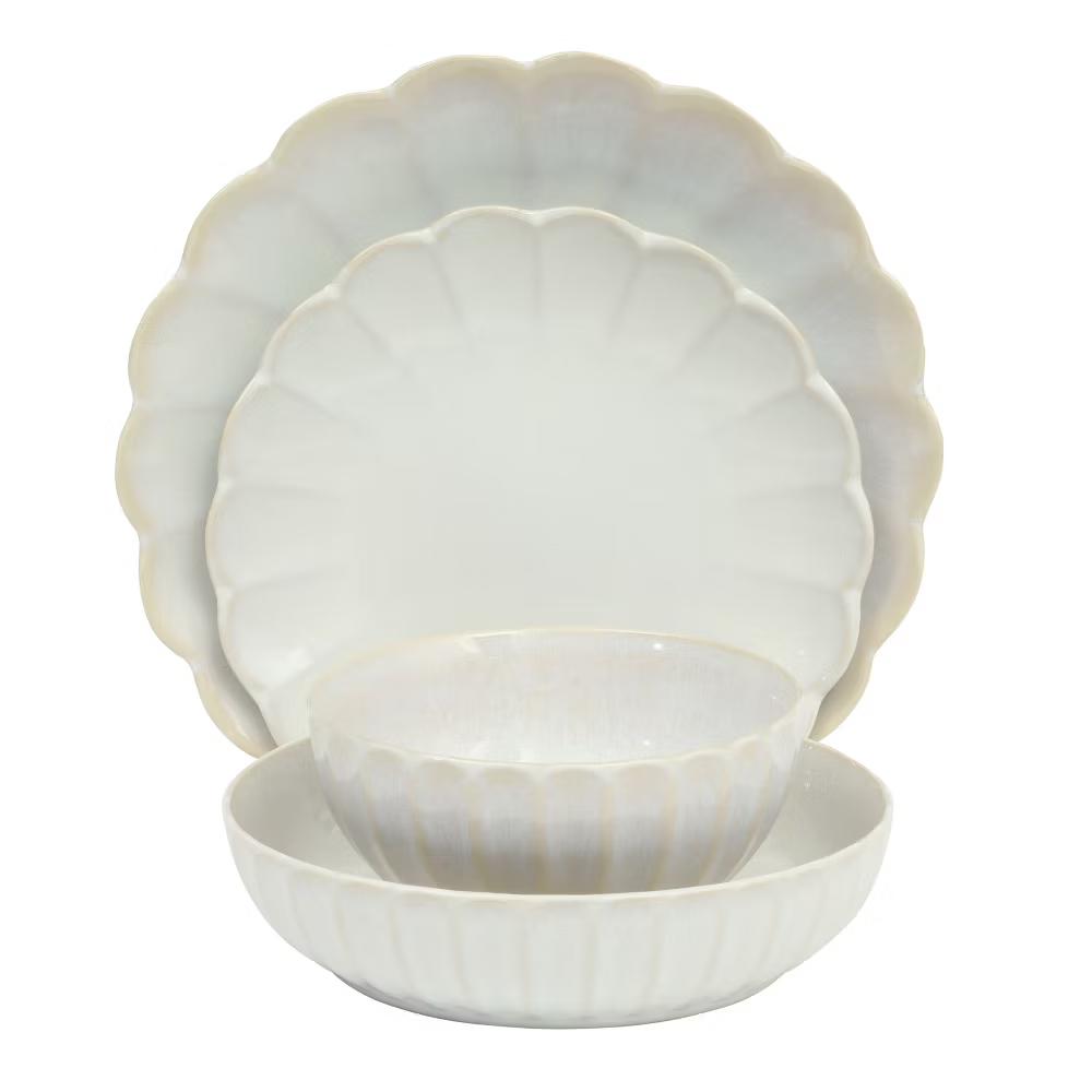 Malibu Shore 16-Piece Scalloped Stoneware Reactive Glaze (Service for 4) Ceramic Plates and Bowls Dinnerware Set - Image 6