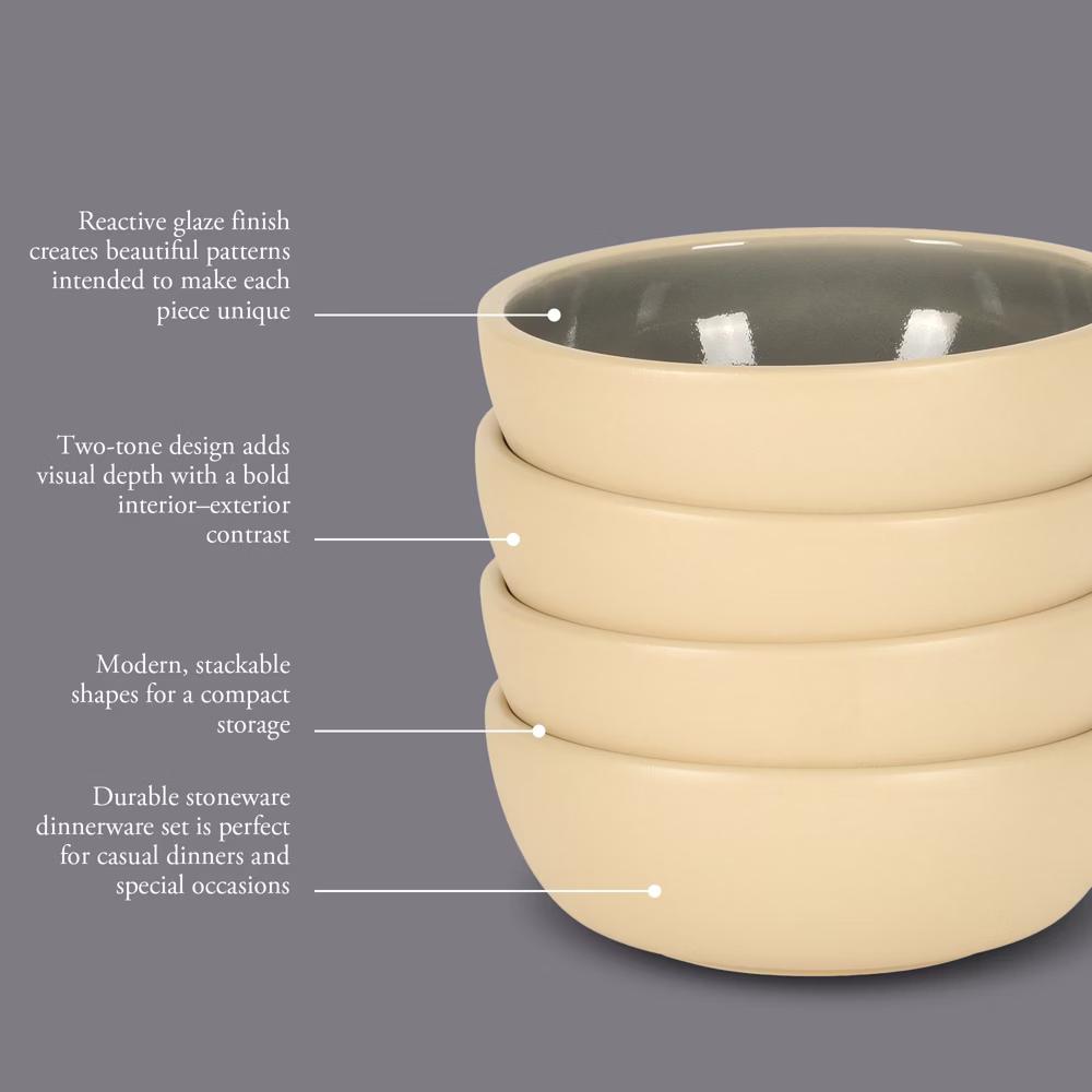Made in Portugal - Port Gaia 4 Piece Cereal Bowl Set, 6.2” Stoneware Bowls, Reactive Glaze Finish, Soup & Snack Bowls - Image 3