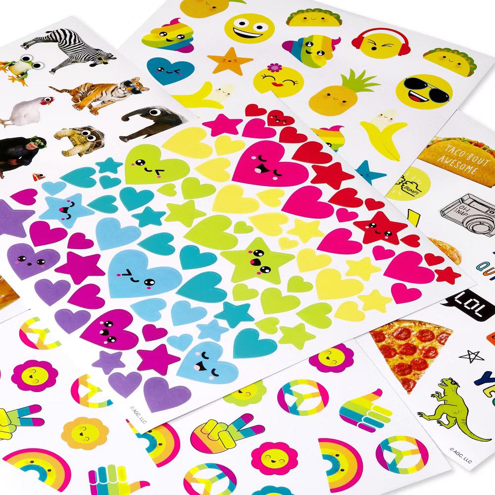 Large Sticker Variety Pad/Goofy Animals/Rainbows/and Emojis 362ct - 10-Sheets - Image 2