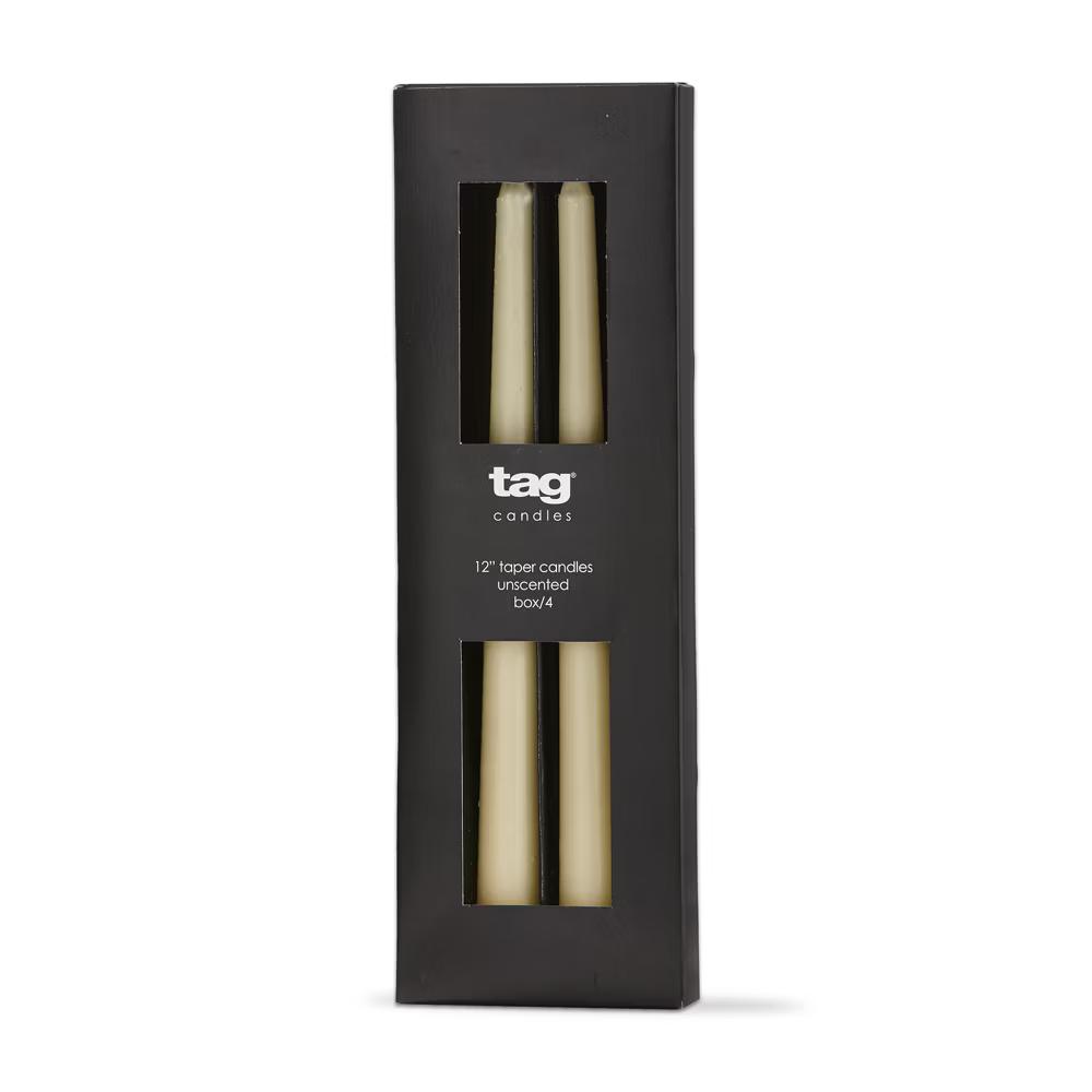 Color Studio 12" Traditional Taper Unscented Smokeless Paraffin Wax Candle Ivory Set of 4 Burn Time 8 hrs.
