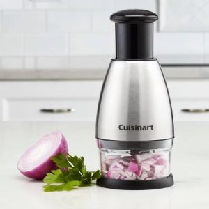 Silver Push Chopper: Stainless Steel Manual Food & Vegetable Chopper, Dishwasher-Safe, 4-Piece Set