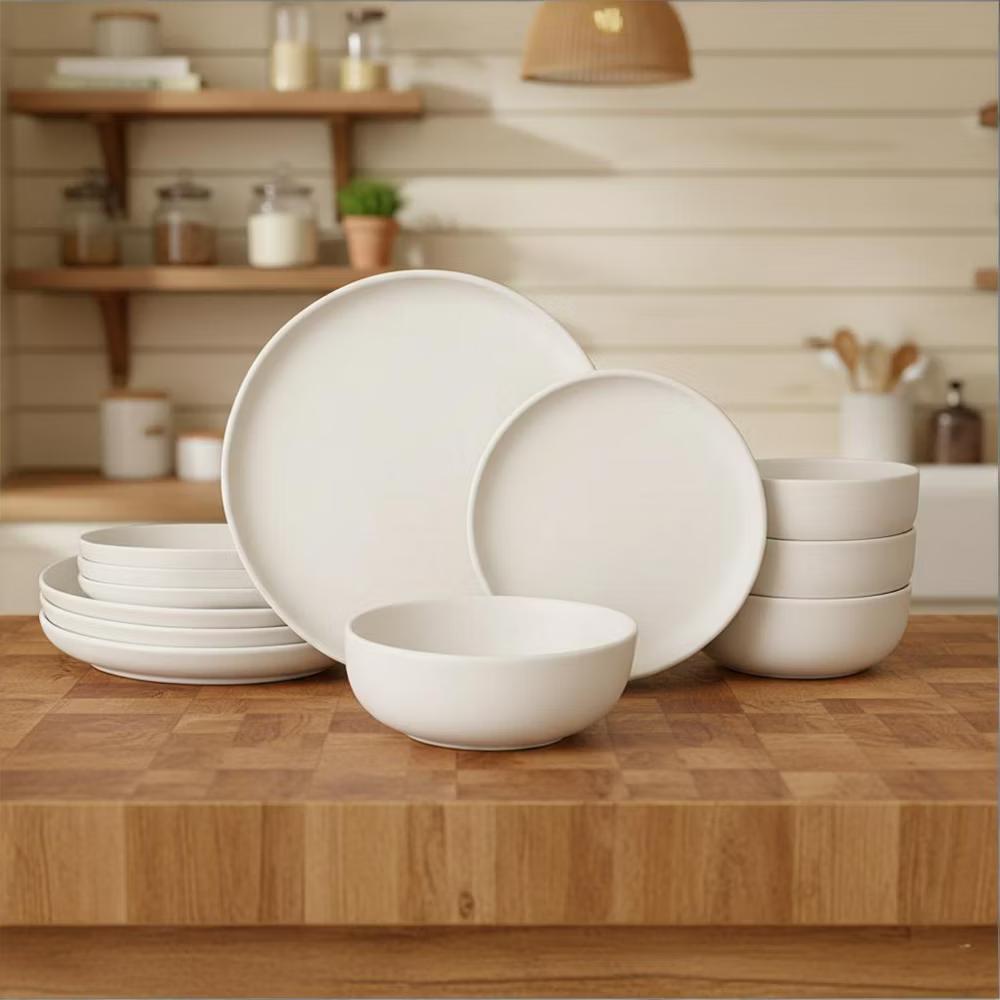 GreenElevate Stoneware Elegance 12-Piece Dinnerware Set for 4, Plates&Bowls, Microwave & Dishwasher Safe, Non-Toxic Matte Glaze, Stackable Kitchenware - Image 21