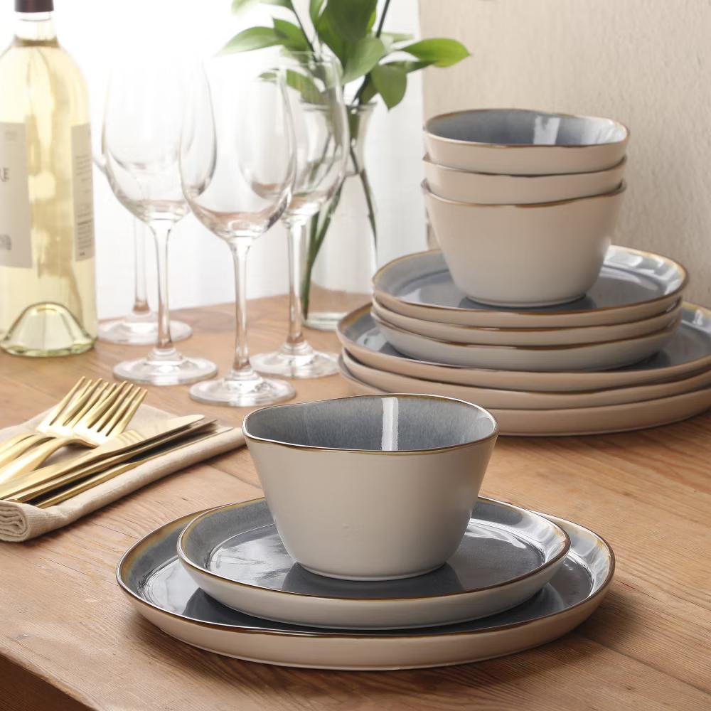 Algeria River Plates and Bowls Sets, 12-Piece Stoneware Dinnerware Sets, Reactive Glaze Dish Set - Image 2