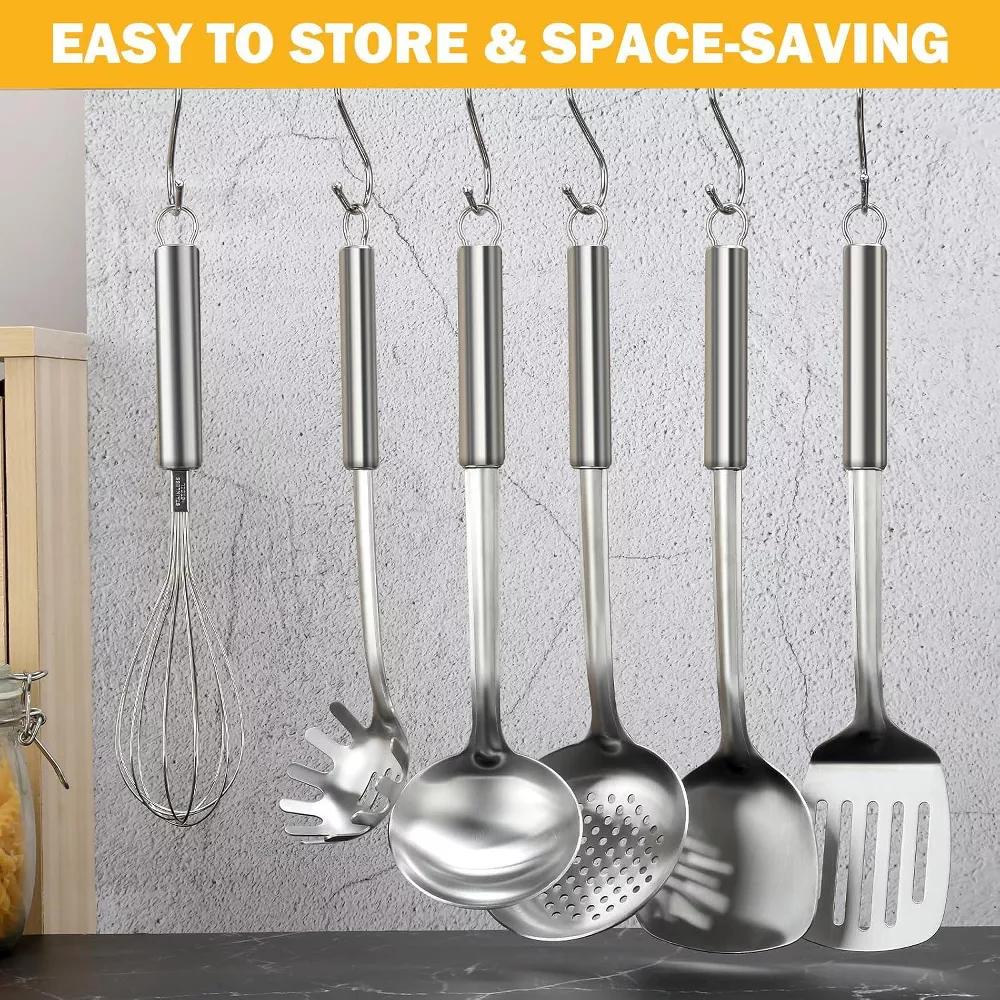 Home Collection Pack of 6 Stainless Steel Kitchen Utensils Set with Hanging Handles - Image 4