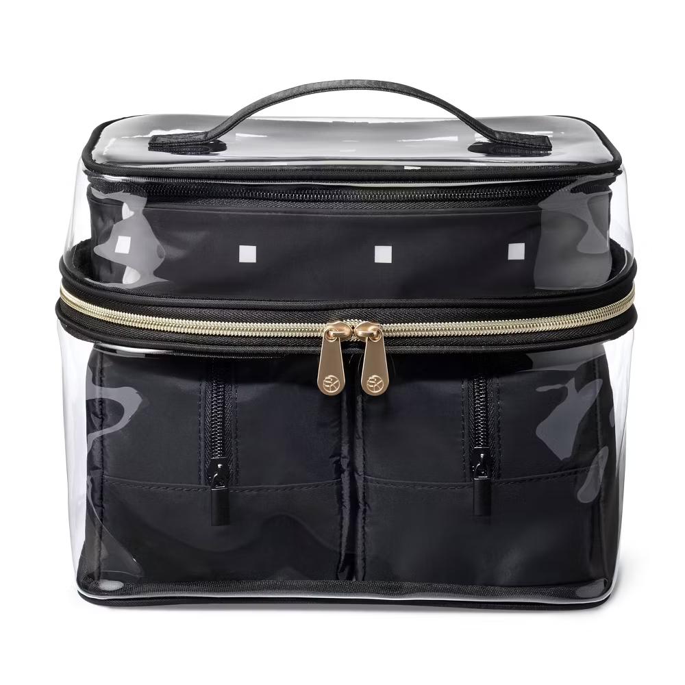 Travel Train Case Makeup Bag Set - 4pc: Clear & Black, 4 Compartments - Image 2