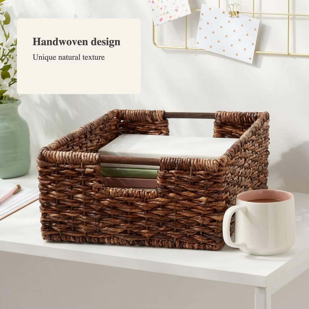 Woven Abaca Folio Bin - Handwoven Brown Storage Basket, Rectangle, Lacquered Finish, Ethical Handcraft - Image 4
