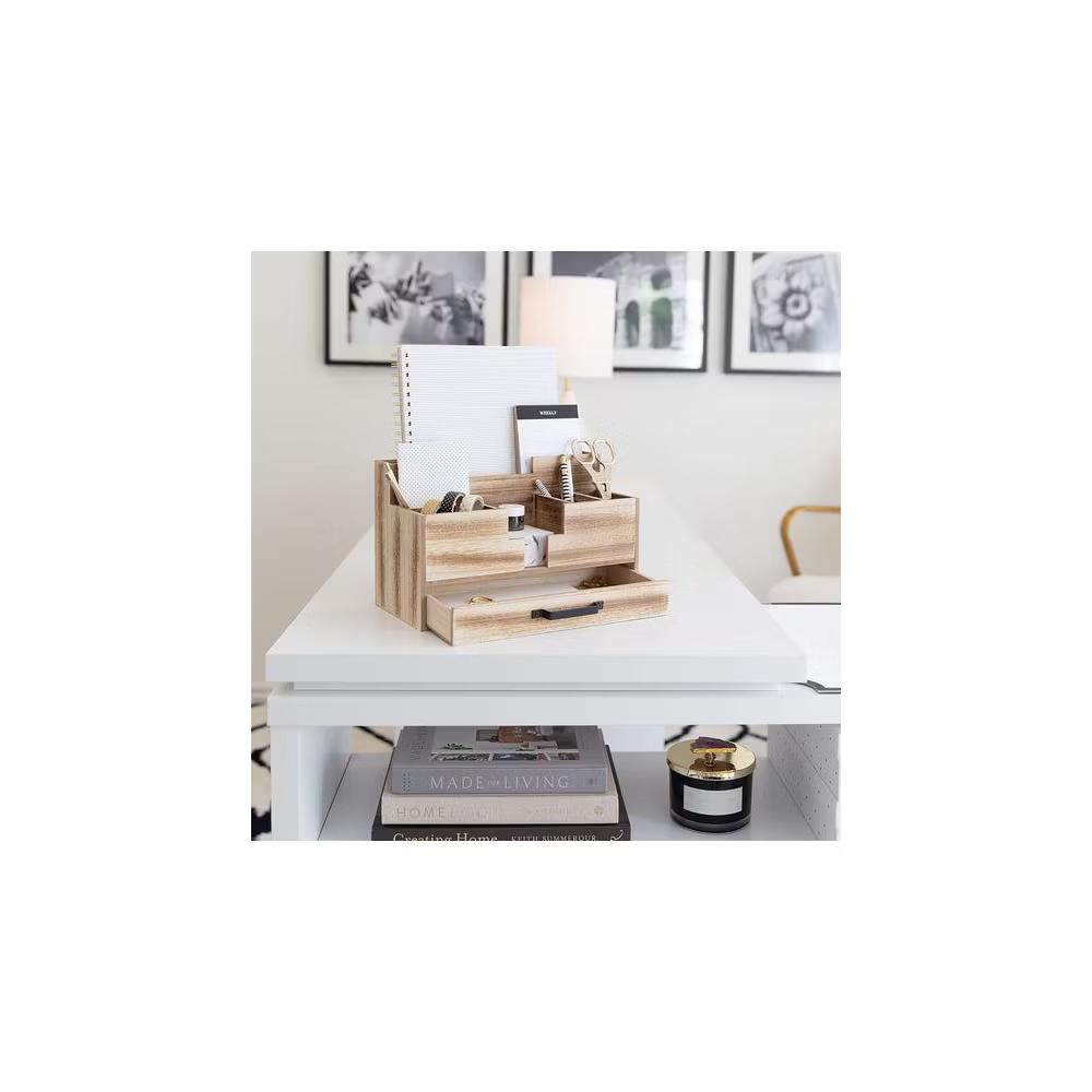 Blu Monaco Wooden Office Supplies Desk Organizer with Drawer - Image 6