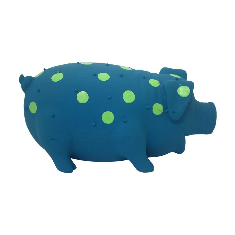 Latex Polka Dot Pig Dog Toy - Blue - 9"