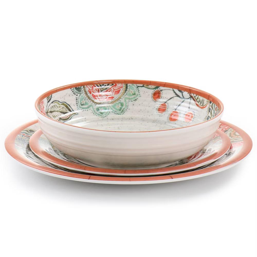 12pc Ester Melamine Dinnerware Set - Floral Pattern, Off-White, Service for 4, Dishwasher-Safe, Includes Plates & Bowls - Image 7