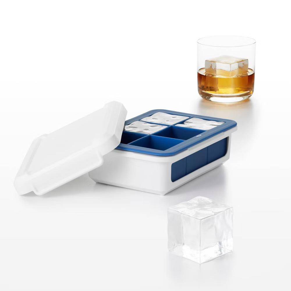 Covered Ice Cube Tray Large Cubes: Silicone & Plastic, 6 Cavities, Dishwasher-Safe, Ice Mold with Lid