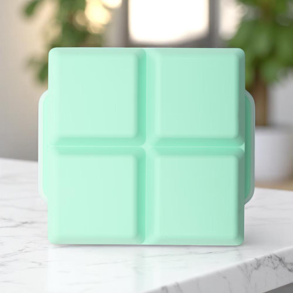 4-Cavity Square Ice Tray with Clear Lid Hand Wash Only Silicone 4.72"x4.33"x2.17" 1 Pc - Image 5