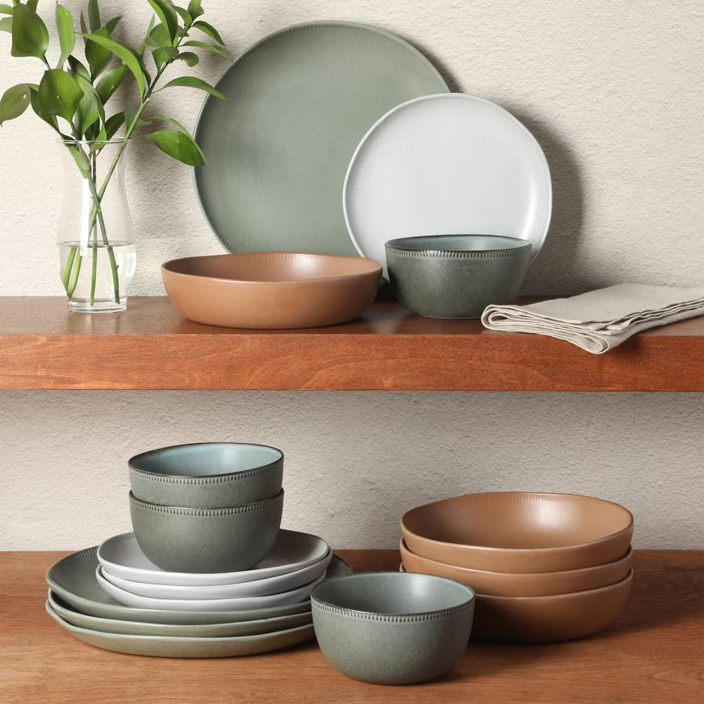 Menlo Park 16-Piece Stoneware Dinnerware Set – Reactive Glaze, Embossed Plates and Bowls, Service for 4 - Image 13