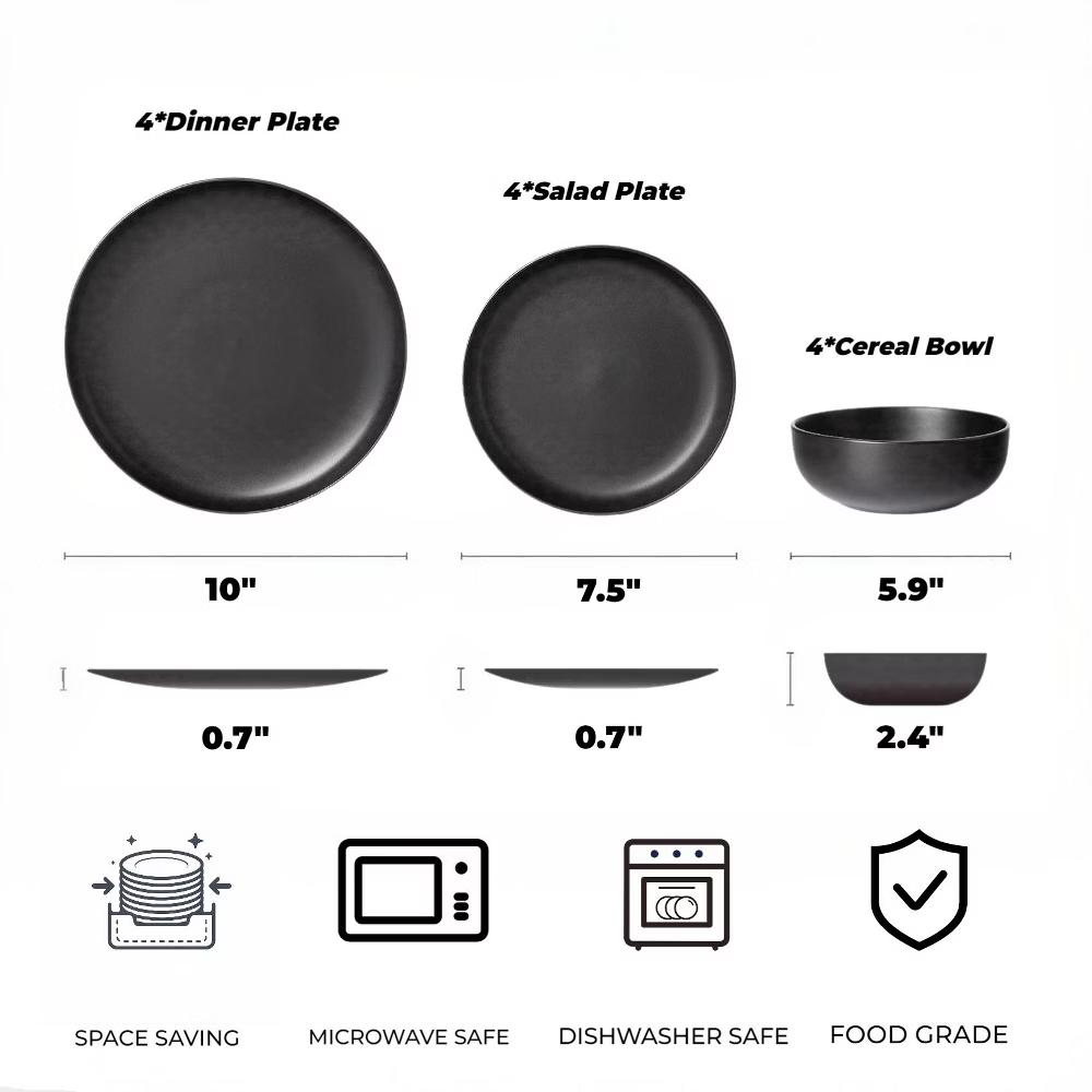 GreenElevate Stoneware Elegance 12-Piece Dinnerware Set for 4, Plates&Bowls, Microwave & Dishwasher Safe, Non-Toxic Matte Glaze, Stackable Kitchenware - Image 2