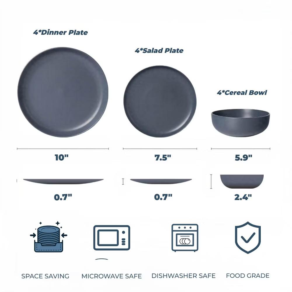 GreenElevate Stoneware Elegance 12-Piece Dinnerware Set for 4, Plates&Bowls, Microwave & Dishwasher Safe, Non-Toxic Matte Glaze, Stackable Kitchenware - Image 17