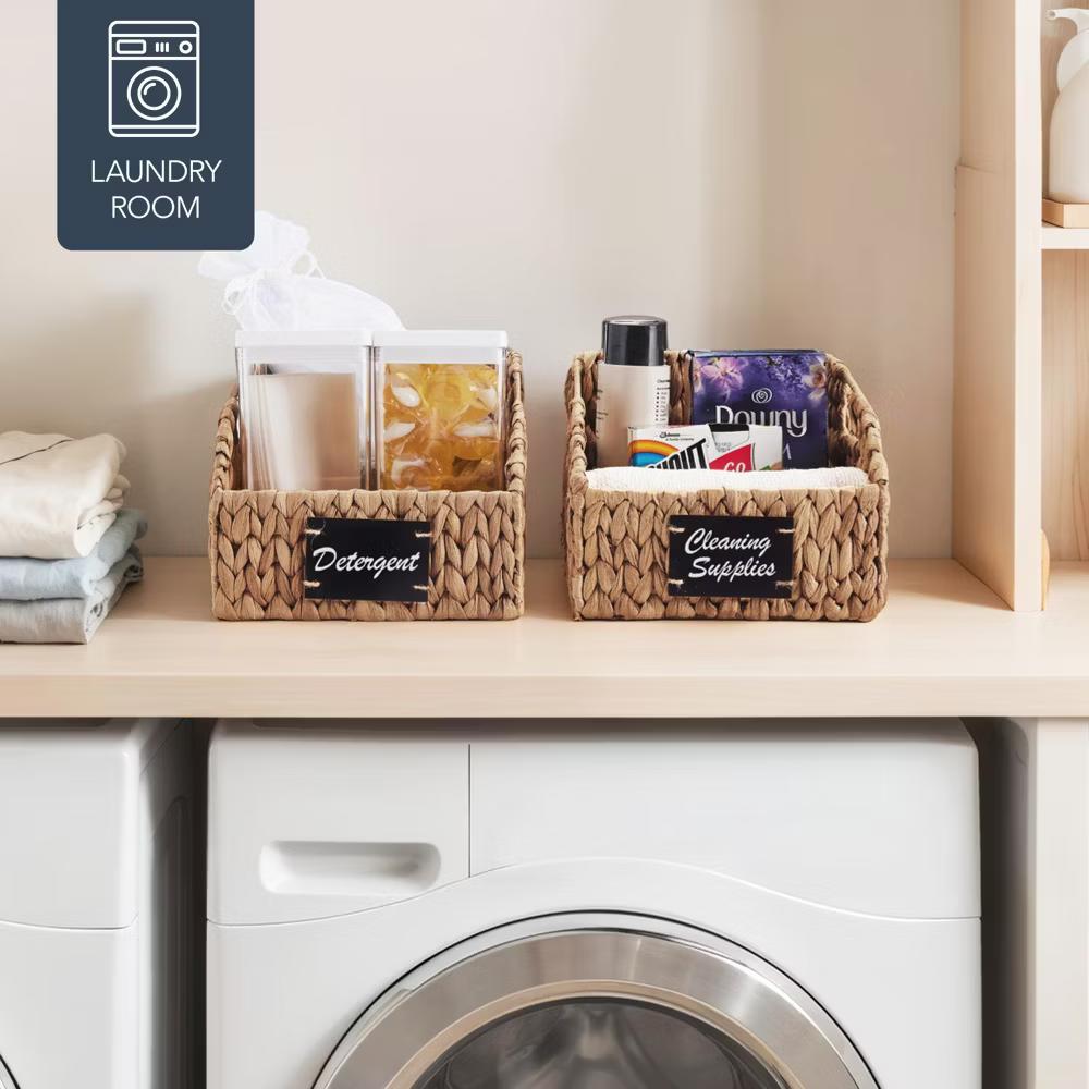 Hyacinth Angled Pantry Storage Baskets W/ Handles, Chalkboard & Marker - Image 3