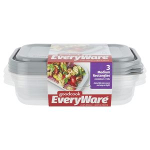 EveryWare Rectangle Food Storage Containers - 4 Cups - 6pcs/3ct - Gray: Leak-Resistant, 3 Containers With Lids