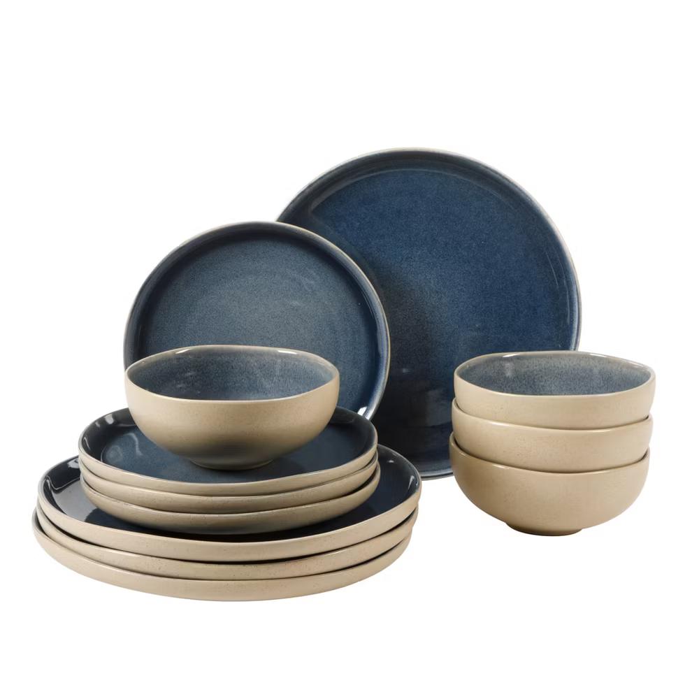 Manila Bay 12-Piece Stoneware Dinnerware Set, Service for 4, Reactive Glaze Modern Artisan Plates & Bowls - Image 15