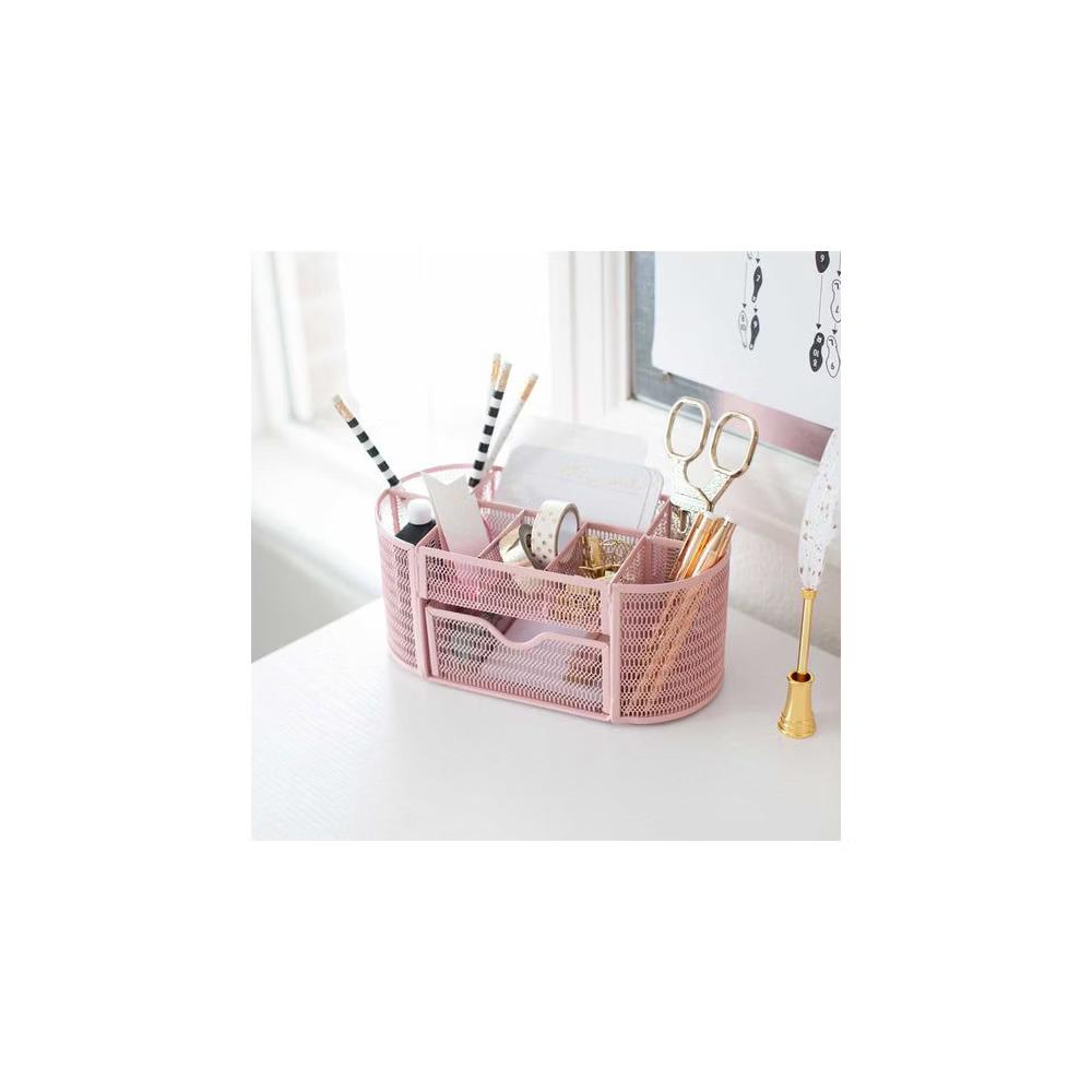 Blu Monaco Small Metal Mesh Desk Organizer with Drawer - Available in Aqua, Gold, and Pink - Image 22