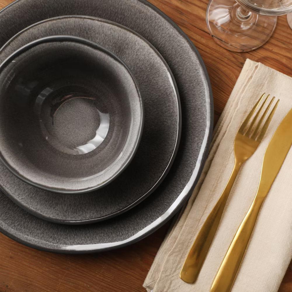 Port Barton Plates and Bowls Sets, 12-Piece Stoneware Dinnerware Sets, Reactive Glaze Dish Set, Service for 4 - Image 7