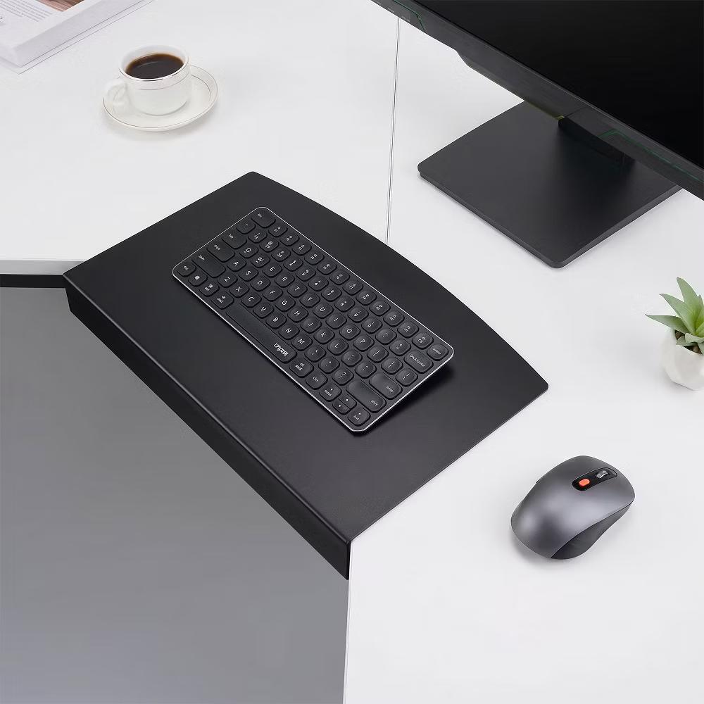 17 Inch Clamp-On Desk Extension Tray, Curved Metal Table Side Extender, Ergonomic Clip-On Keyboard Laptop Shelf for Home Office Corner Desk - Image 3